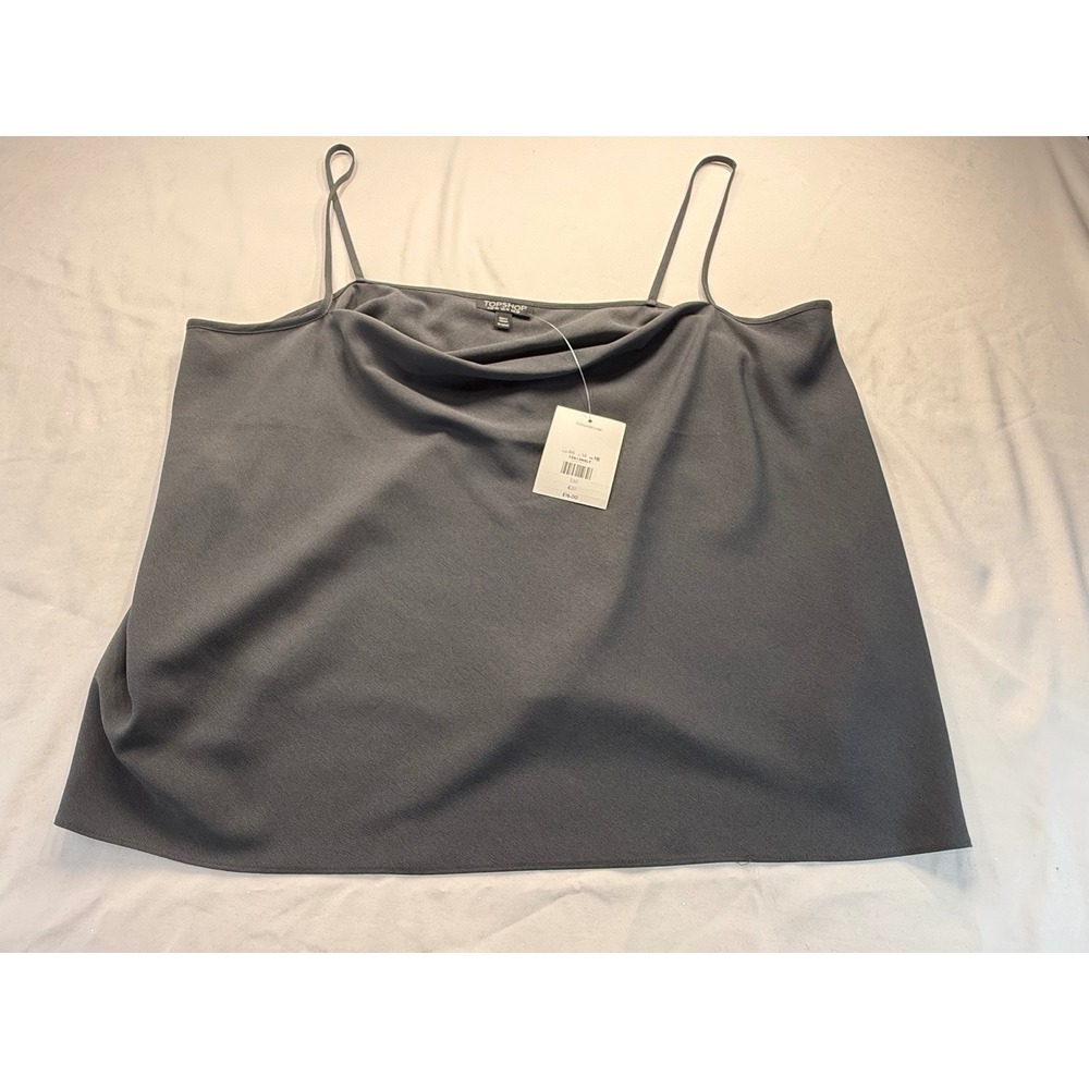 Topshop Women Cowl Neck Camisole Spaghetti Strap Grey Tank Top 13A13NSLT Size 14